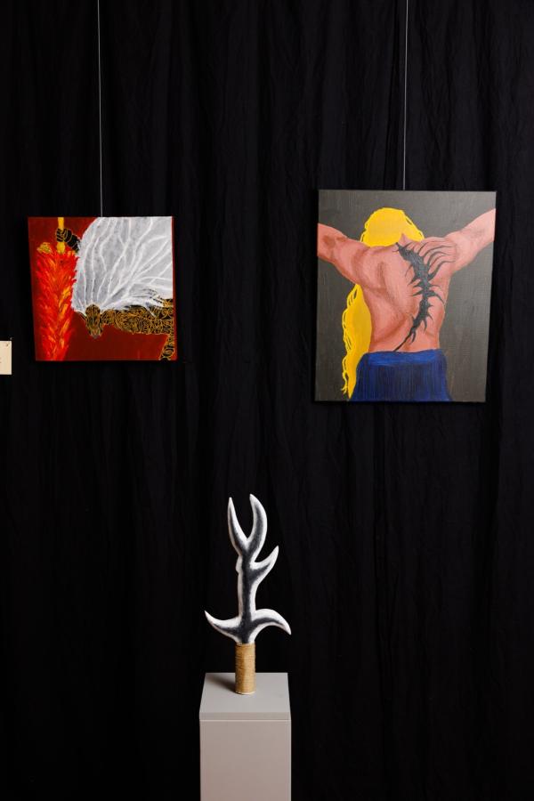 Foto: Bram Saeys; Pius X Eindexamen presentatie optreden, kunstwerken